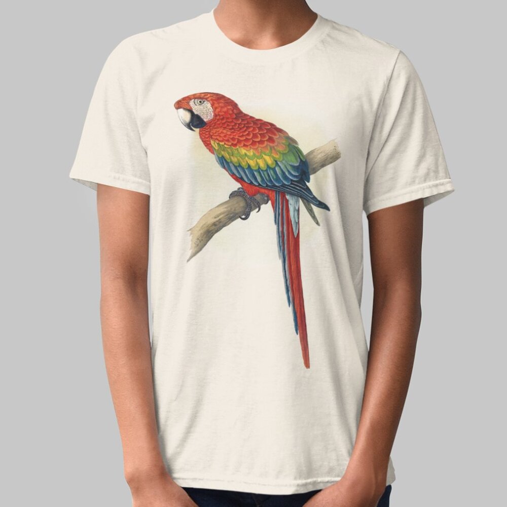 Scarlet Macaw Vintage Parrot Print Short Sleeve Graphic Tee T-shirt S M L XL